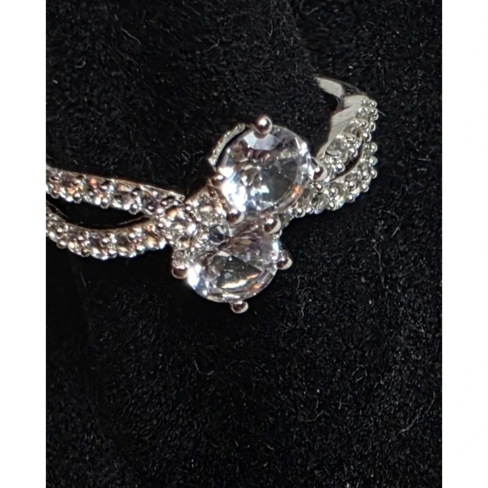 Ever Us 2 Stone White Sapphire Sterling Silver Ring Bypass Infinity Band 338958